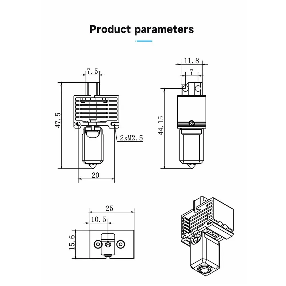 Cabezal de impresión de extremo caliente mejorado V2.0, boquilla termistor de acero endurecido, piezas de impresión 3D negras Hotend para la serie Bambu Lab X1/P1