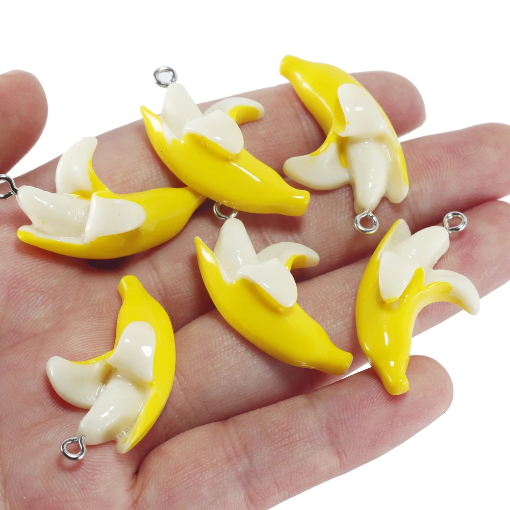 Dijes de comida de plátano pelado para niños y mujeres, dijes colgantes de resina para pendientes, pulsera, llavero, bricolaje, suministros de fabricación de joyas, 10 piezas