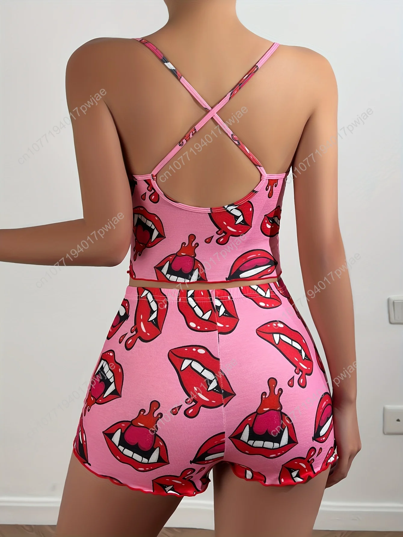 Ensemble pyjama pour femmes avec imprimé de dessin animé mignon et motif rayé, vêtements de détente confortables et décontractés