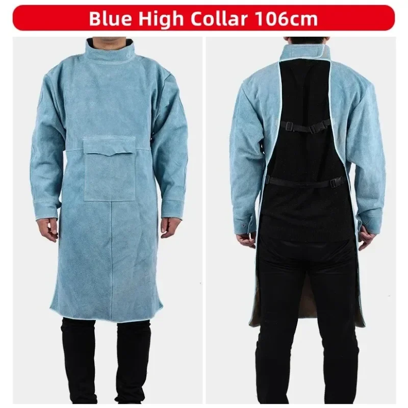 

Leather Suede Electric Welding Protective Suit Anti-Fire Scald Proof Flame Retardant Heat Insulation Clothing Work Blue Apron