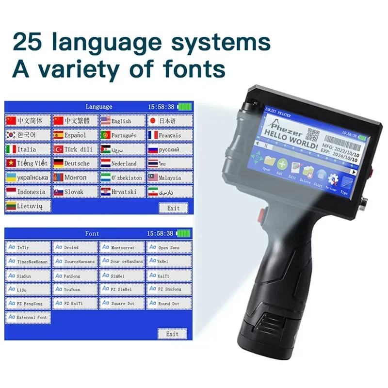 P15 QR Bar Batch Code Date Number Logo Expiry Date Label Printer 12.7mm Handheld Inkjet Printer 28 Languages Portable