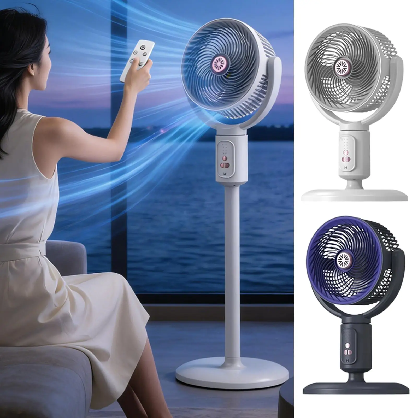5-Speed Floor Fan Air Circulation Device with Timer Oscillating Type-C Rechargeable Adjustable Height Standing Fan Tower