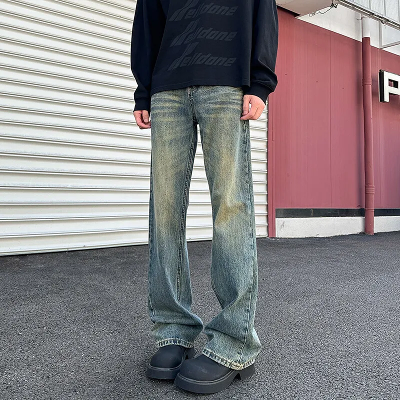Men's Jeans Retro Autumn New Loose Fit Washed Micro Flare Denim Pants for Big Size Man Pants