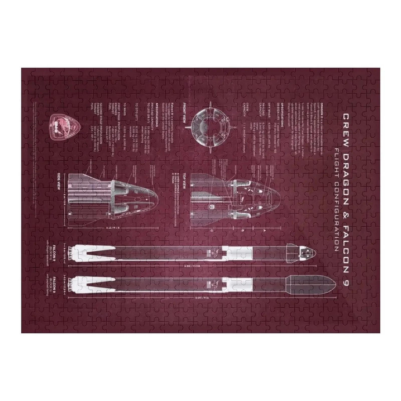 

SpaceX Crew Dragon Spacecraft & Falcon 9 Rocket Blueprint in High Resolution (red) Jigsaw Puzzle Wooden Name Scale Motors Puzzle