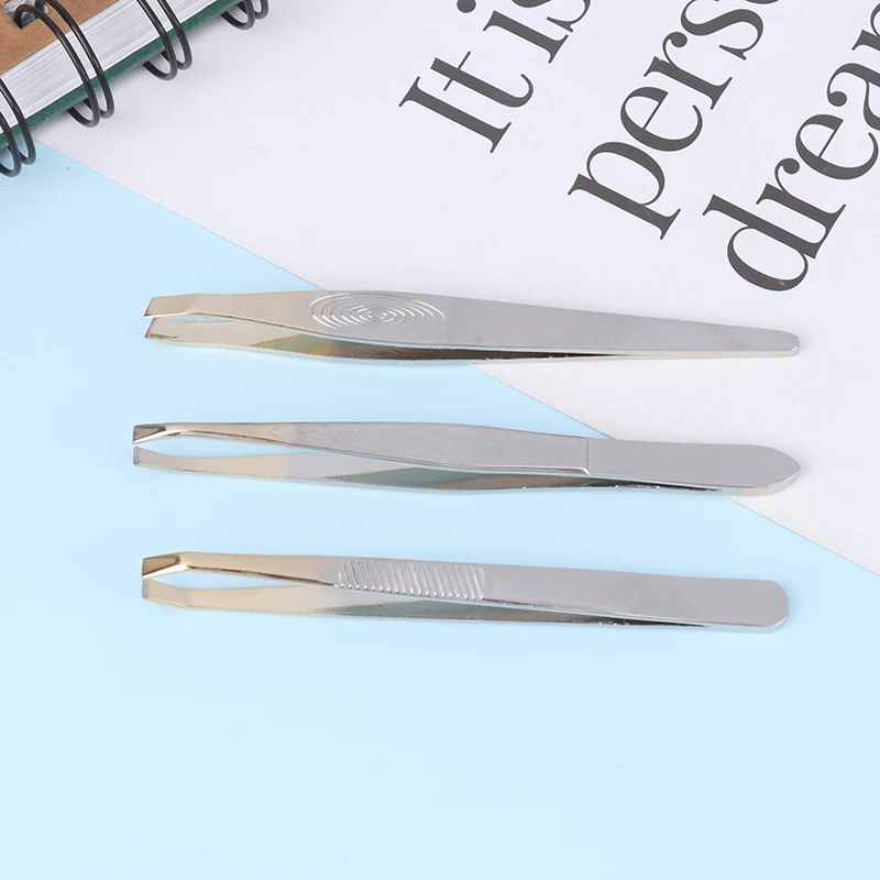 ملقط حواجب من الفولاذ المقاوم للصدأ ، مشبك إزالة شعر الوجه ، رأس مائل مسطح ، ملقط مكياج ، أدوات تجميل الرموش ، 1 النقدي