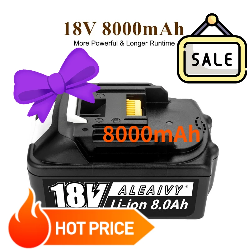 

18V 8000mAh Rechargeable Lithium-Ion Battery for Makita BL1860 BL1840 BL1850 BL1830 BL1860 High Quality Battery with LED Charger