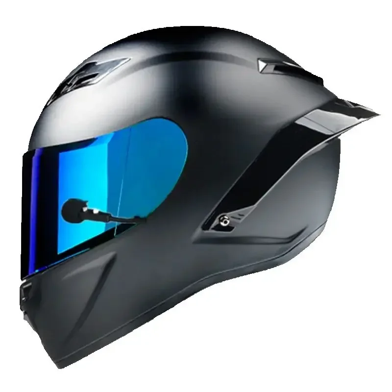 Matte Black Full Face Motorcycle Helmet Blue Lens Built-In Bluetooth CE DOT Approved Motorbike Riding Headset