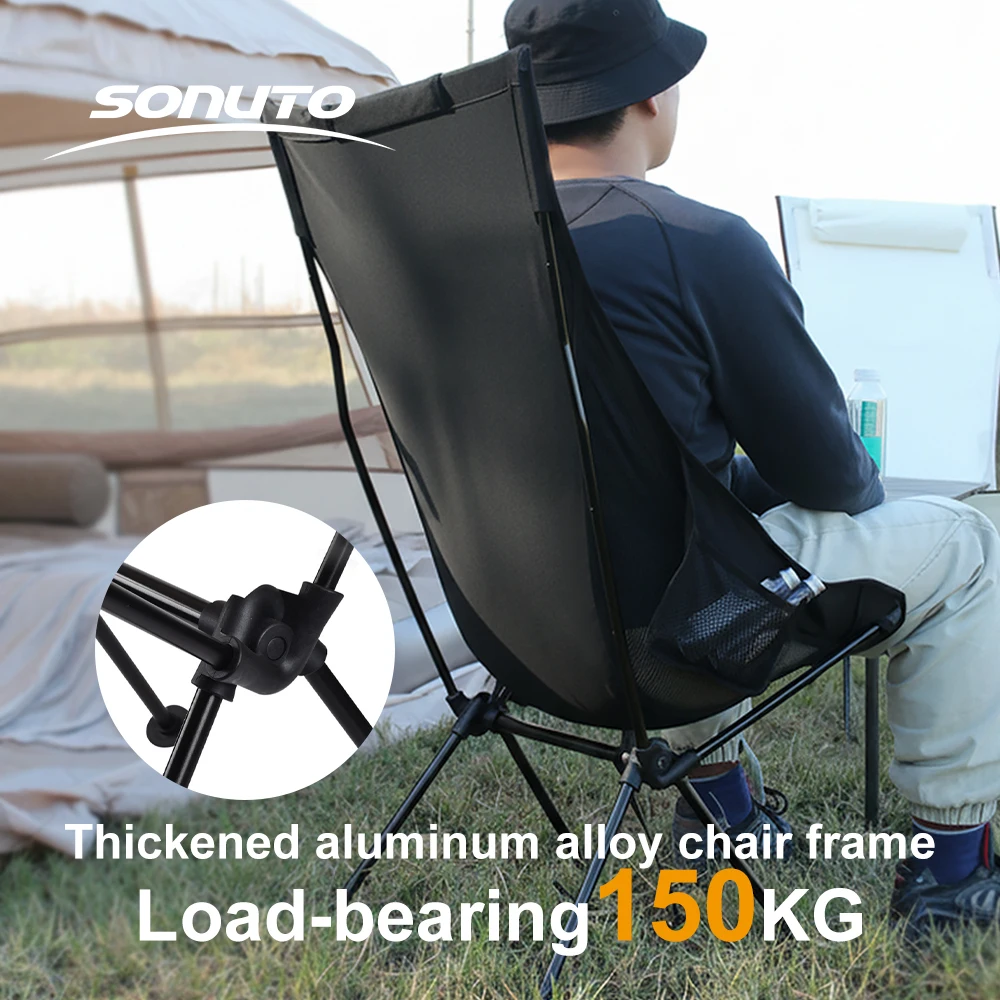Silla de Camping Plegable de Aluminio Ultraligera con Respaldo Alto, Capacidad de Carga de 150 kg, Asiento Portátil para Pesca con Bolsa de Transporte para Picnic al Aire Libre