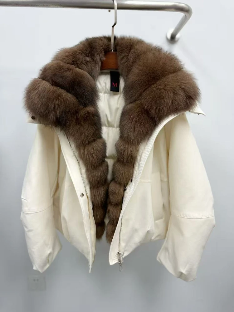 White Goose Down Coat Thick Natural Fox Fur Collar Real Fur Jacket Windproof Women Warm Autumn Winter Casual Reality Fur Jacket
