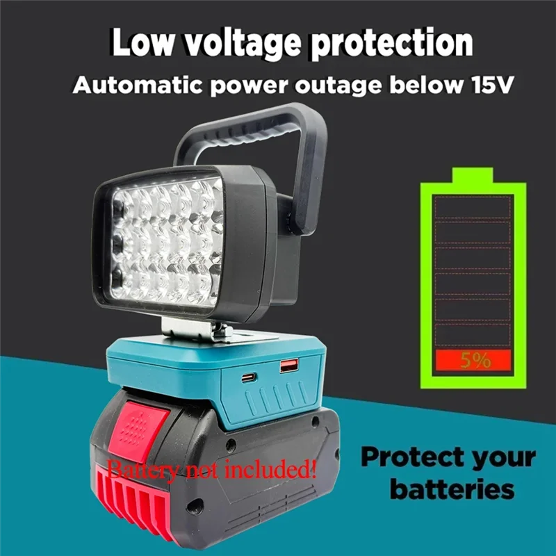 A34R LED Work Lights Handheld Lamp Portable Lanterns Flashlight Spotlights Torch For  18V Li- Battery BAT618 18 Beads