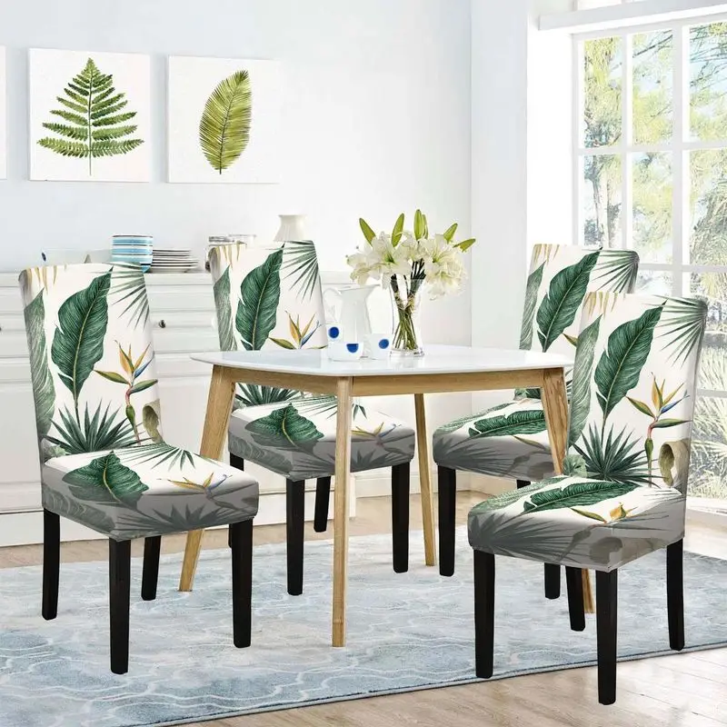 

Эластичный чехол для ресторанных стульев с разнообразными узорами в виде растительных листьев, машинная стирка, защитный чехол для мебели для банкетов и домашнего декора