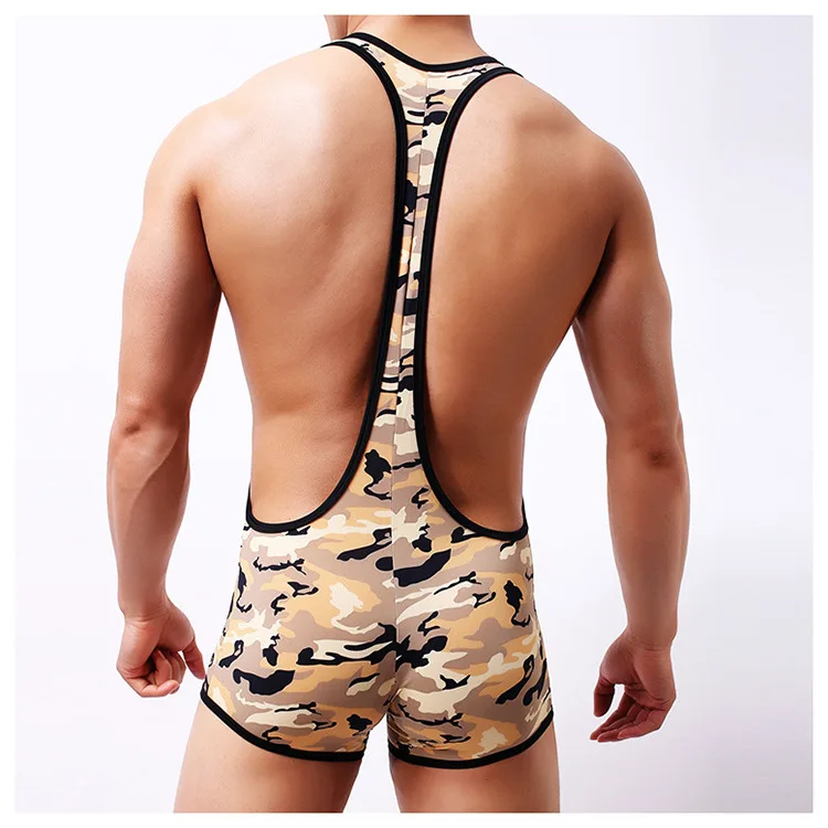 Sexy Camouflage Mens Bodybuilding Underwear Shapers Sexy Stretch Tight Males Leotard Wrestling Singlet Jumpsuit Bodysuit Tanks