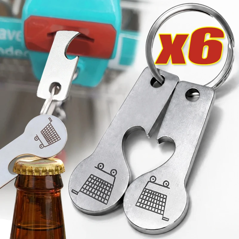 Einkaufswagenchip-Schlüsselanhänger, tragbarer Flaschenöffner, dekorativer Anhänger für Supermarkt, Zuhause, Outdoor, Camping