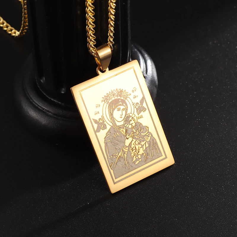 Original Personality High Quality Stainless Steel Virgin Mary Cube Pendant Necklace Unisex Amulet Jewelry Gift