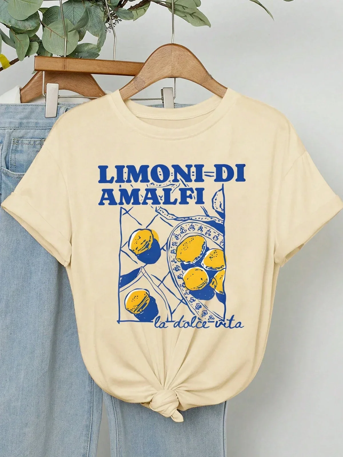 Limoni Di Amalfi Lemon Graphic Women's New Trend Collection Crew Neck Lettering Casual T-Shirt Summer Fashion image 3