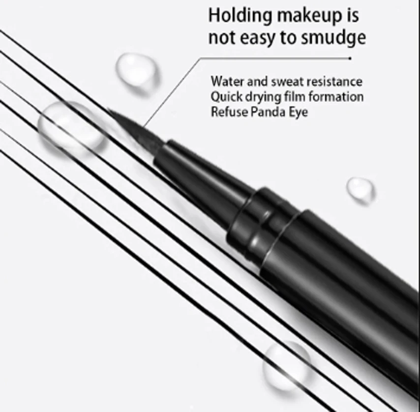 Black Liquid Eyeliner Waterproof Long Lasting Eye Liner Pencil Quick Drying Not Bloom Natural Eyeliner Liquid Pen Cosmetic Brush