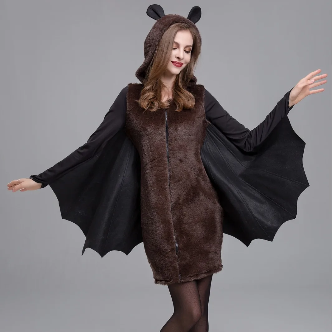1Pc Dark Female Vampire Costume with bat elements, slim & sexy cut, ideal for adult Halloween cosplay, parties and gifting