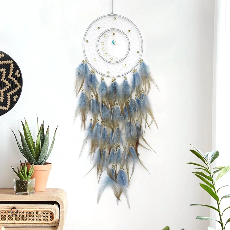 Creative Moon Star Feathers Dream Catcher Children Bedroom Decoration Handmade Wind Chimes Wall Pendants For Girls Holiday Gifts