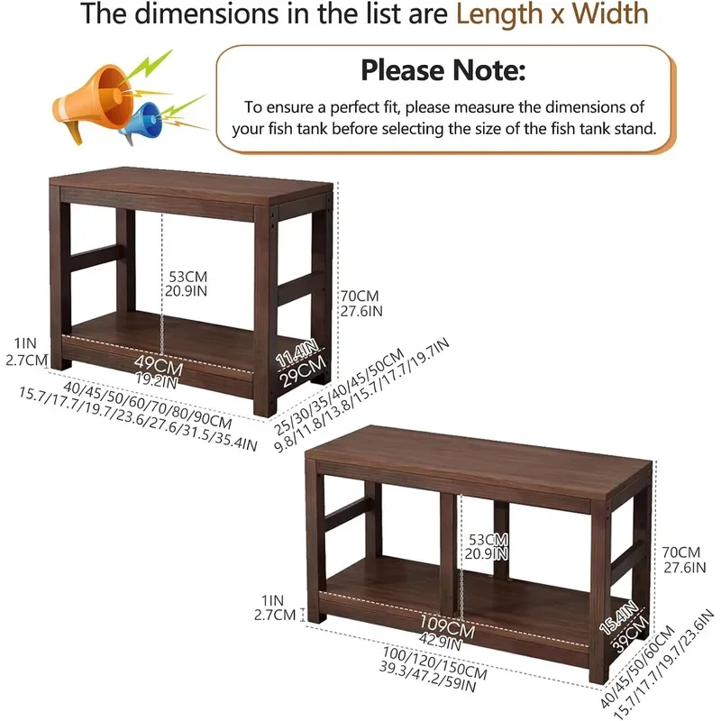 Double Layered Solid Wood Fish Tank Stand Thickened Countertop 1.5cm High Load-Bearing Capacity Suitable for Placing Fish