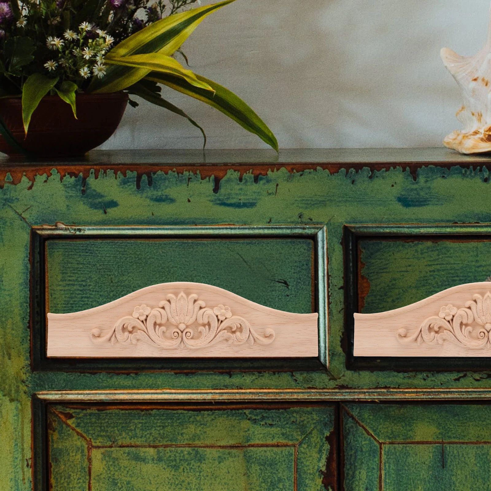 

Solid Wood Pediment European Carved Furniture Decorative Applique For Cabinet Wardrobe Door Onlay Diy Home Decoration Craft