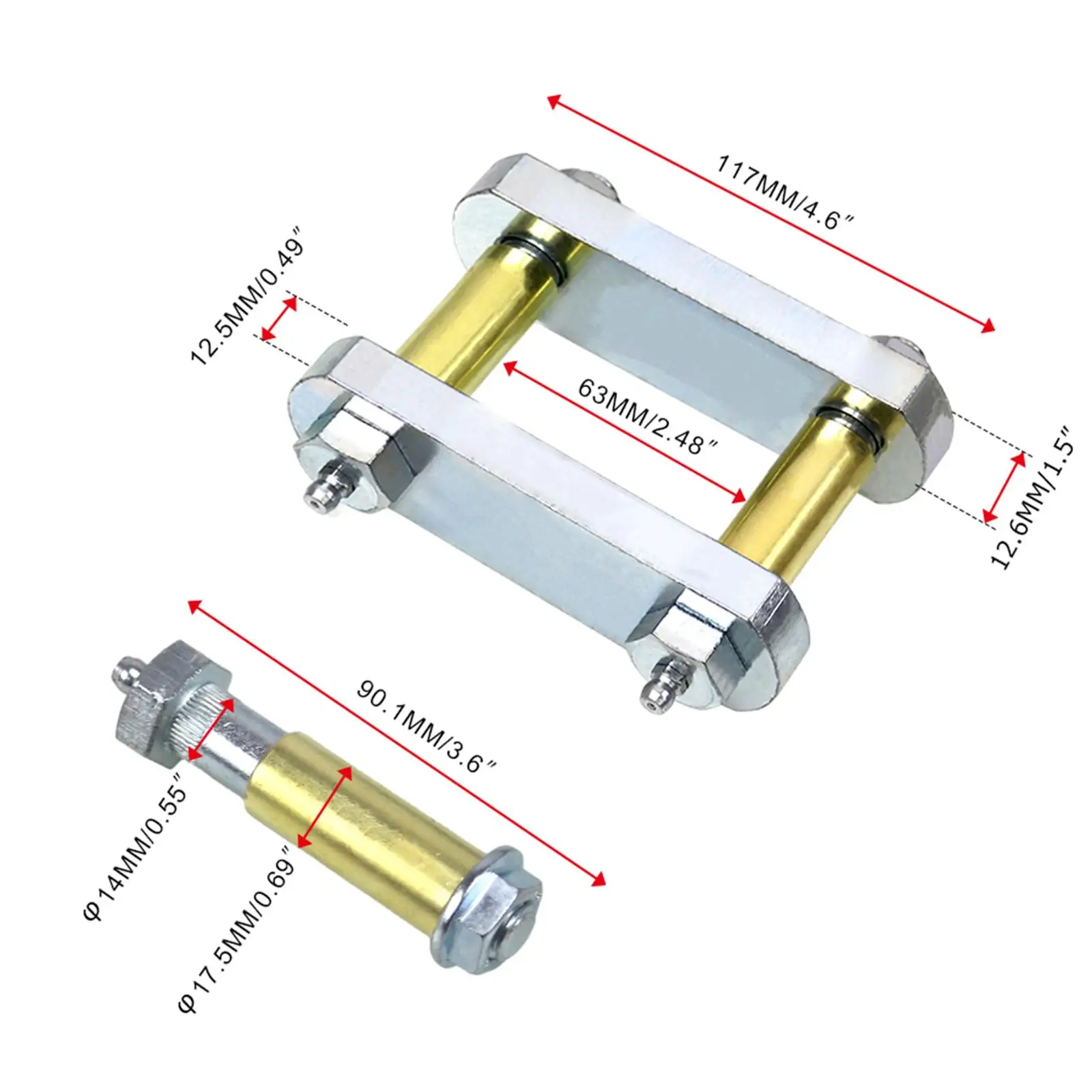 Trailer Shackle Kit Heavy Duty 3.125 Inch with Bronze Bushings and Brackets for Tandem Axle Installation