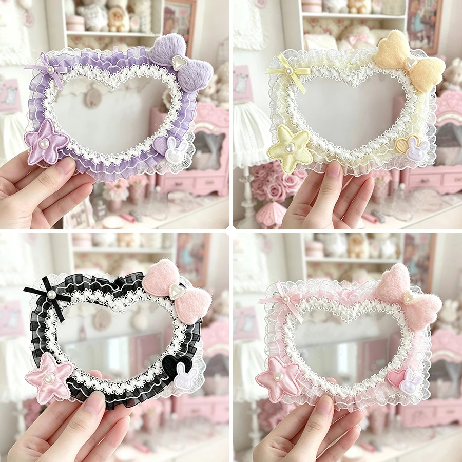 Heart Lace Photocard Holder 3 Inch Clear PVC Window Polaroid Photo Card Display Frame Lolita Decor Card Protector Collectible Fan Trading Card Display Ornament Hollow Heart Card Sleeve Star Rabbit Motif