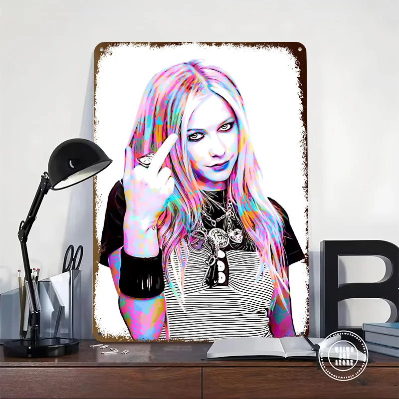 Avril Lavigne Pop Art Portrait Personalized 3D Textured Metal Poster Wall Art Vintage Tin Signs for Aesthetic Room Decor Men