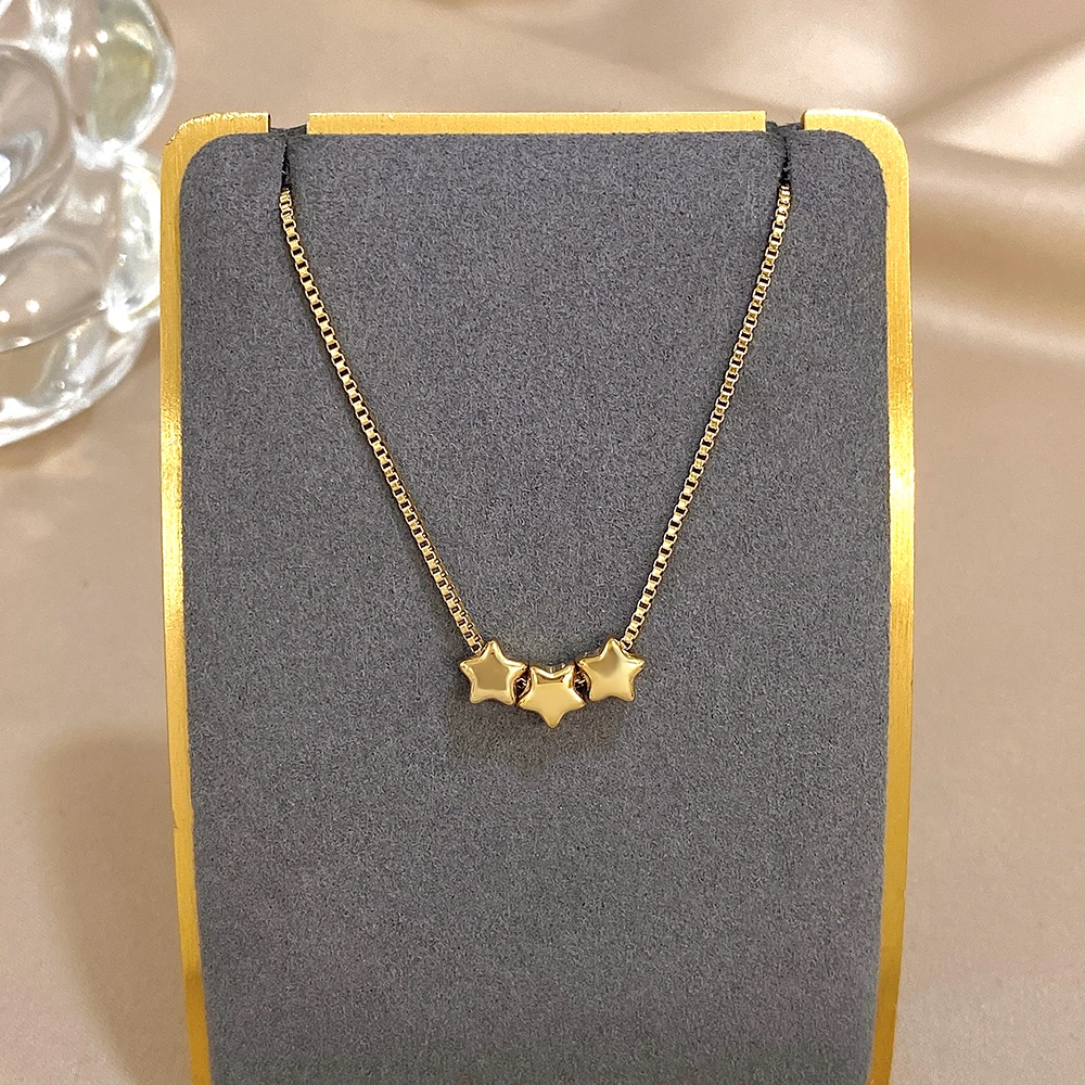 لطيف الثلاثي اللون ستار الخرز قلادة للنساء الفتيات موضة الذهب مطلي الفولاذ المقاوم للصدأ سحر القلائد مجوهرات مقاومة للماء
