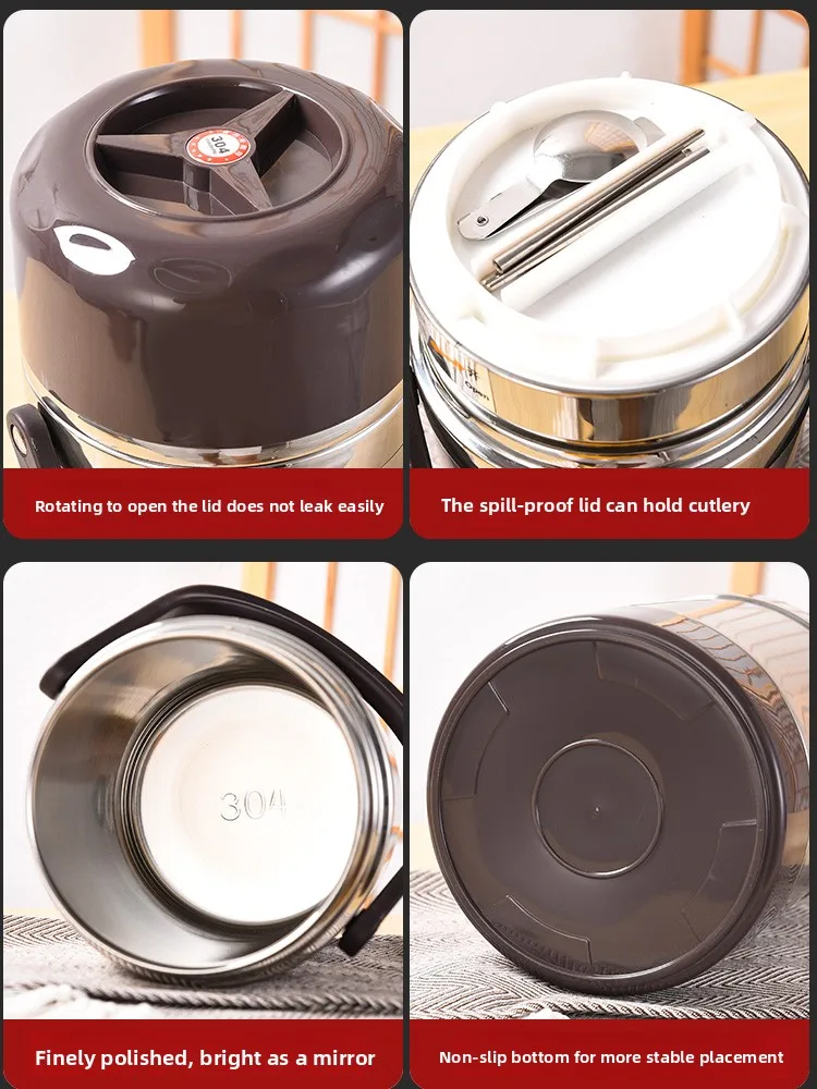 Large Capaci Tee-Layer Vacuum Insulated Lunch Box 2-Hour Thermal Rice Buet Adult Bento Box 304 Stainl Steel Food Co...