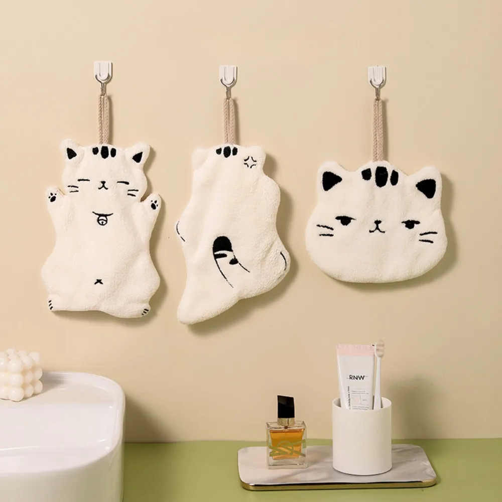 Hanging Hand Towel Home Coral Fleece Hand Towel Double-layerThickened Speed Dry Absorbent Hands Cloth Toilet Cute Handkerchief