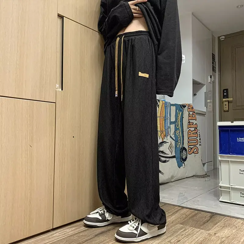 

Retro American Men's Summer Loose Wide Leg Casual Pants Pleated Sport Long Trousers Drapey Straight Cut High Street