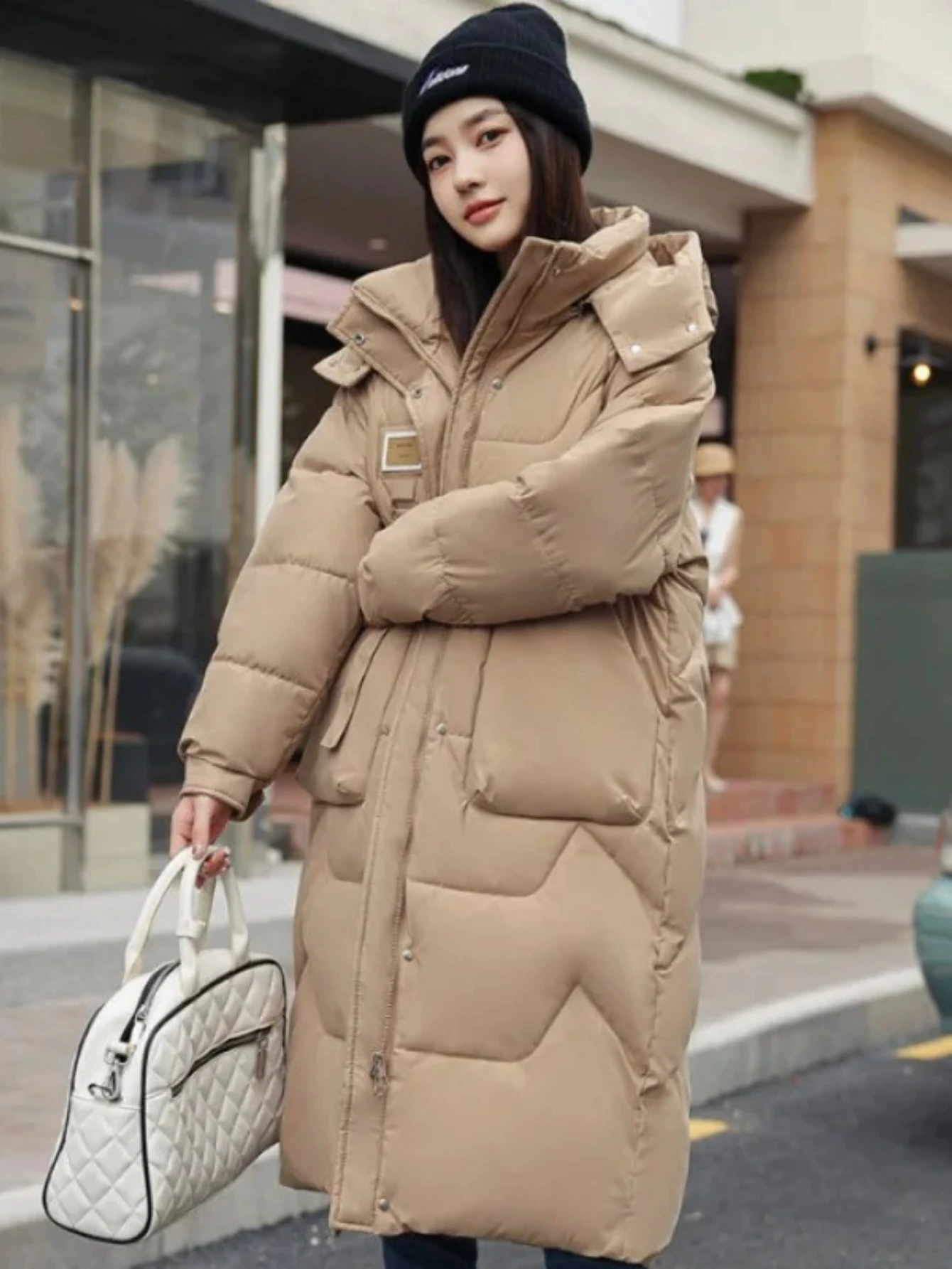 

Winter Hooded Thickened Cotton Jacket Women's Mid-Length Over-Knee down Feather Cotton Coat Comfortable Casual Urban Style