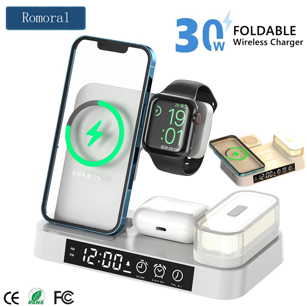 

30W 5 in 1 Wireless Charger Stand For IPhone 14 13 and Apple Watch Fast Charging Station Dock for Airpods Pro iWatch 7 6 Samsung