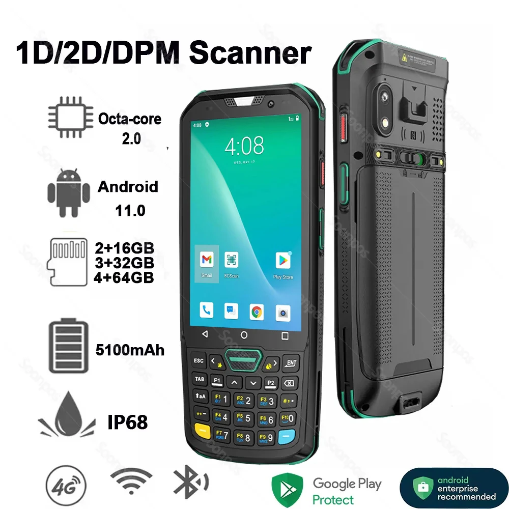 Soonpos Rugged Handheld Android 11 PDA Barcode Scanner 1D 2D QR Codes Reader Zebra Honeywell 4G WiFi BT Data Collector Terminal