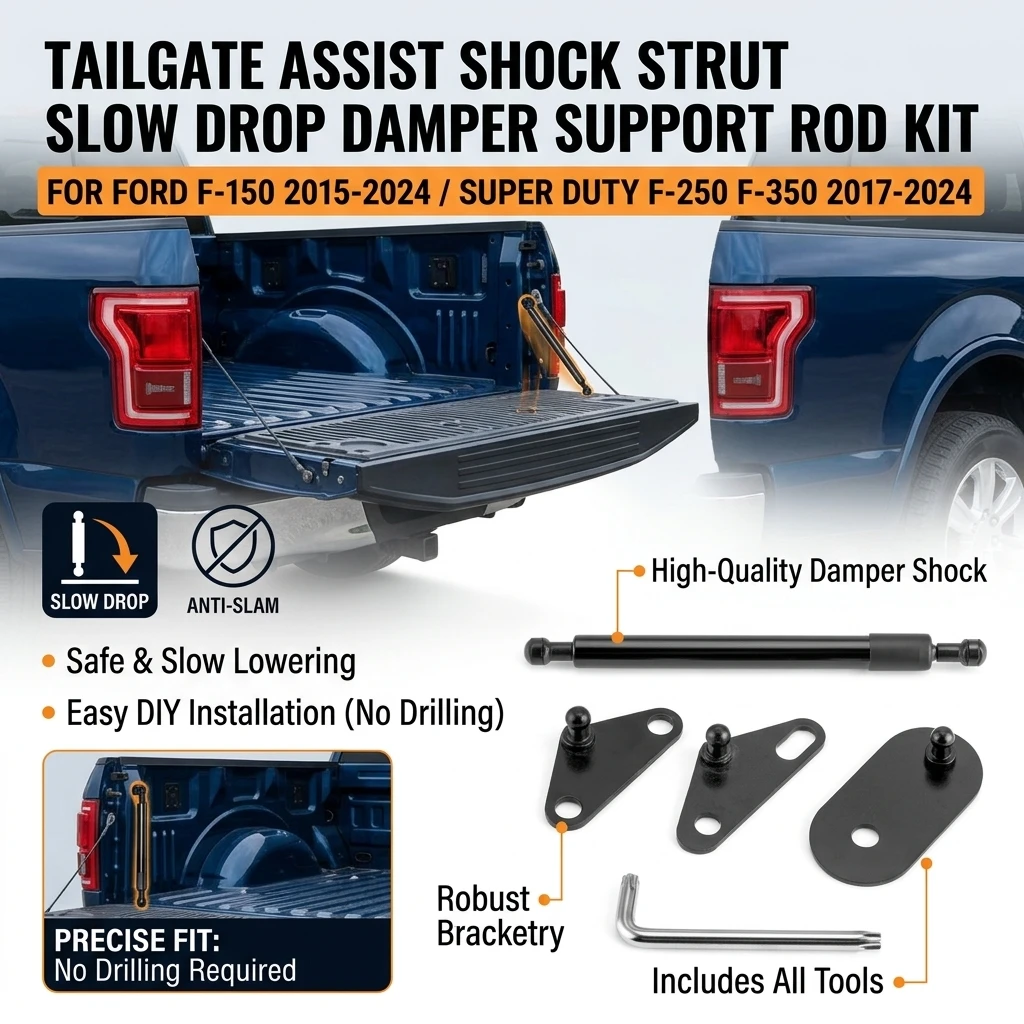 Tailgate Assist Shock Strut Slow Drop Damper Support Rod Kit For Ford F‑150 2015‑2024 F‑250 F‑350 Super Duty 2017‑2024 Pickup Truck Rear Tail Gate Lowering Accessories