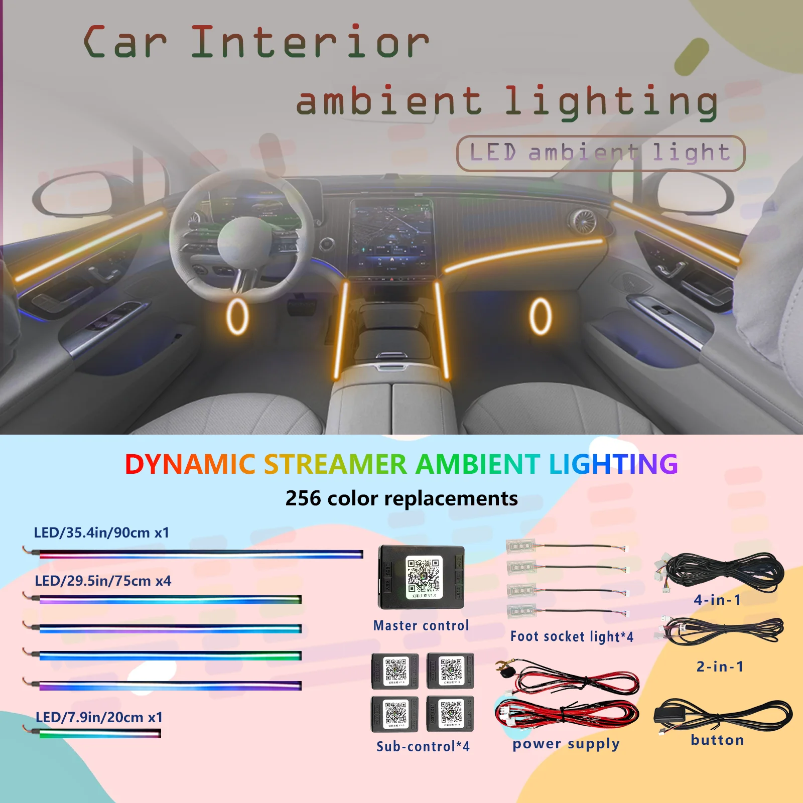 Universelles Symphony Rainbow LED Ambientelicht Auto RGB Neon Vollfarbiger Streamer Acrylstreifen APP-Steuerung Umgebungslicht