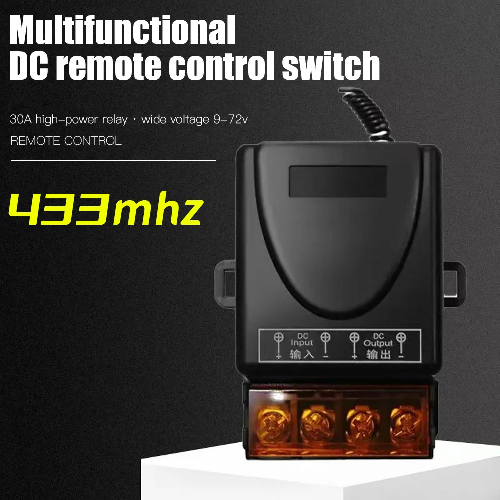 

Беспроводной пульт дистанционного управления 433 МГц, 30 А постоянного тока, 12 В, 24 В, 48 В, 72 В, мощный радиочастотный релейный приемник для насосов, светодиодная лампа, диапазон 70 м