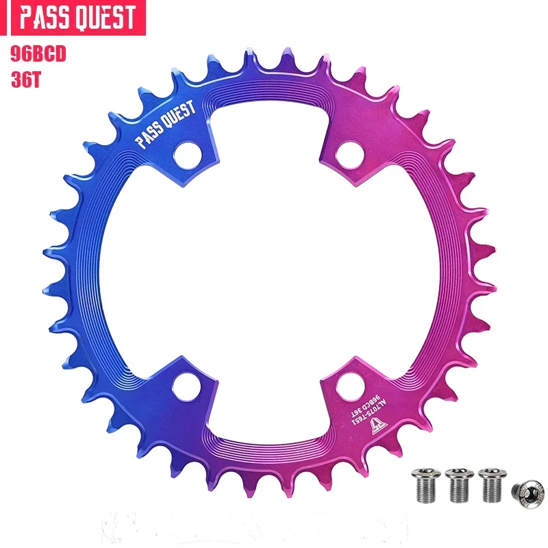 PASS QUEST Off-Standard 96BCD for MTB 30-48T Narrow Wide Chainring Bicycle Colorful Chainwheel forSHIMANO M7000 M8000 M9000 M902