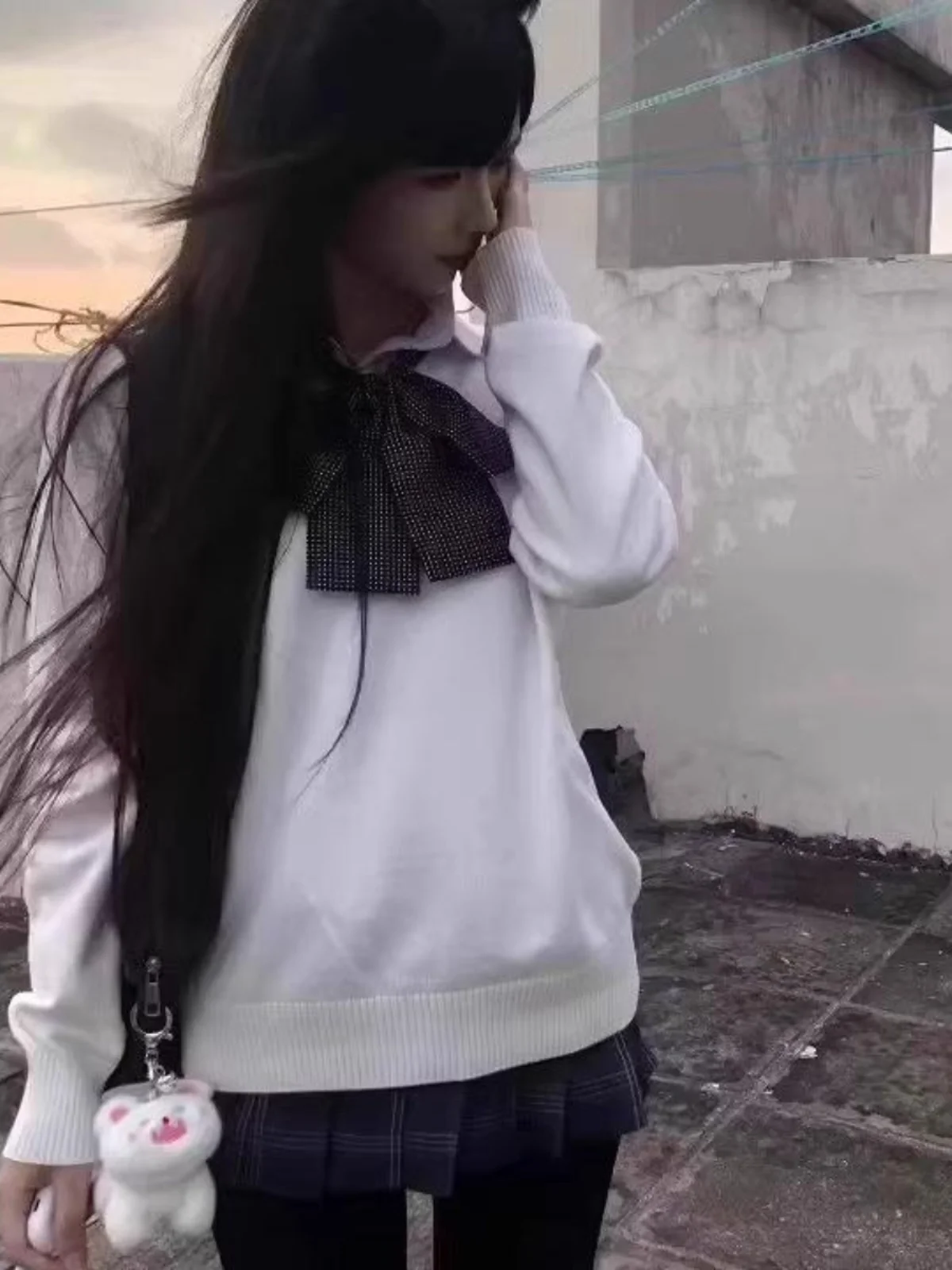 

Трикотаж из чистого хлопка V-Ne Long Sve Overhead, женский осенне-зимний японский свитер для школы 202120, сладкий Sle