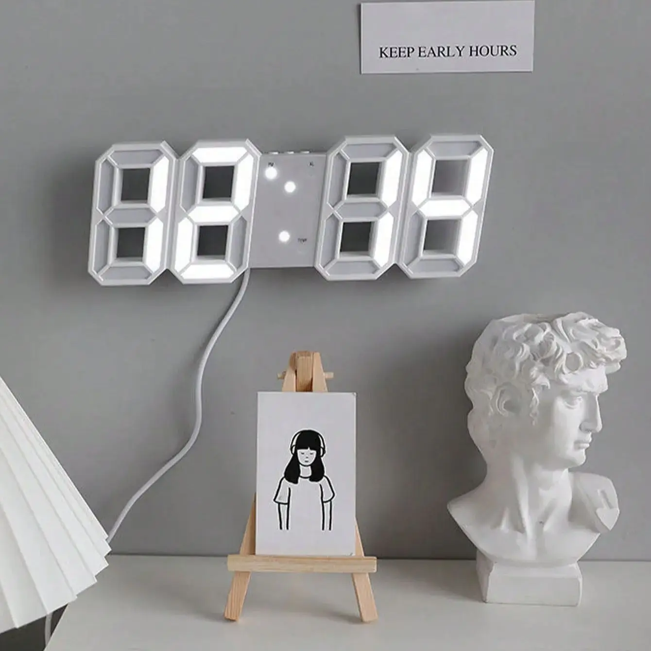 LED Time Display Wall Mounted Screen RGB Desktop Decoration 3D Stereoscopic Digital Light Alarm Clock/Date/Temperature Lamp