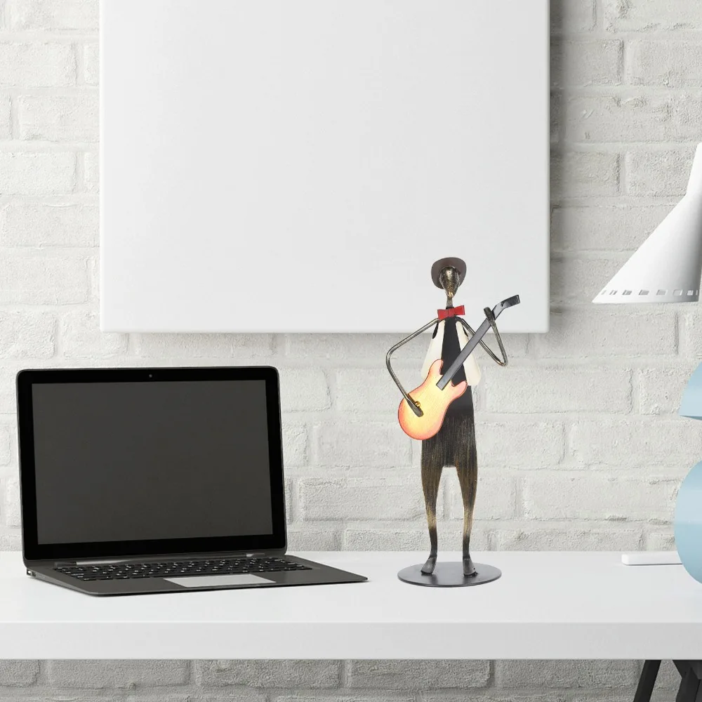 Statues Matte Guitar Player Statue Craft Metal Iron Figurine Black Musician Sculpture Living Room