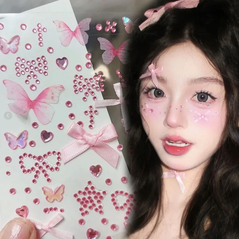 

Fashion Face Makeup Stickers Rhinestone Butterfly Ribbon Bow DIY Eyeshadow Sticker Body Decoration Temporary Tattoo Stickers