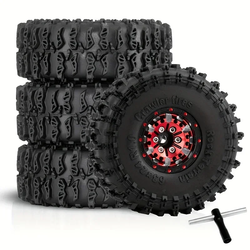 

1.0 Inch RC Aluminum Wheel Rim & Tires for 1/18 1/24 Trx4m Axial SCX24 Crawler Car, 4PCS Soft Rubber Off-Road Beadlock Wheels