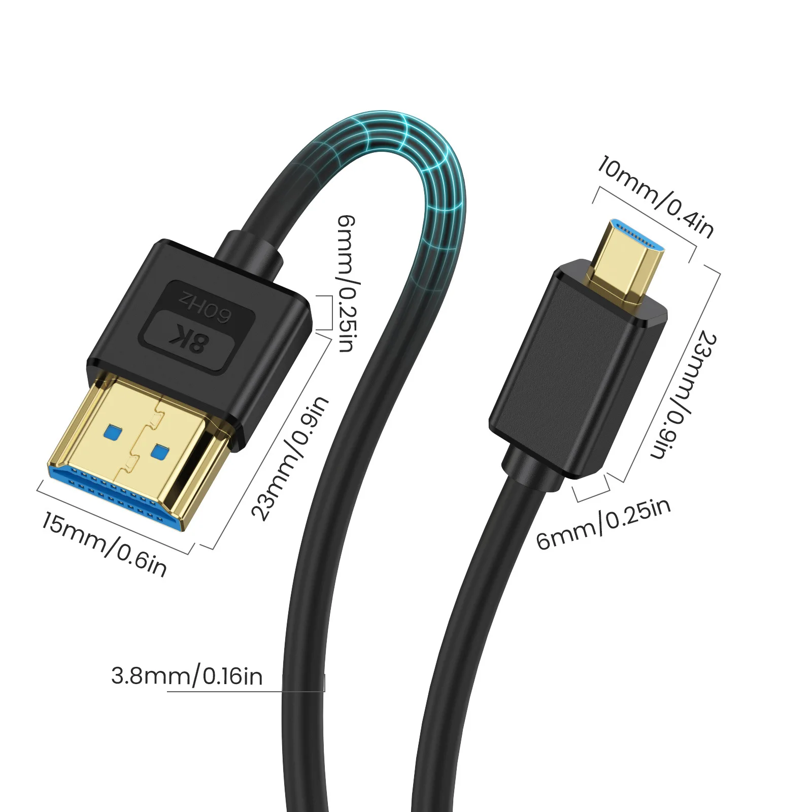 2.1 Version HD HDMI-Compatible to Micro HDMI Silicone Cable Digital Camera High-Definition Connection Cable 8K@60Hz 4K@120HZ