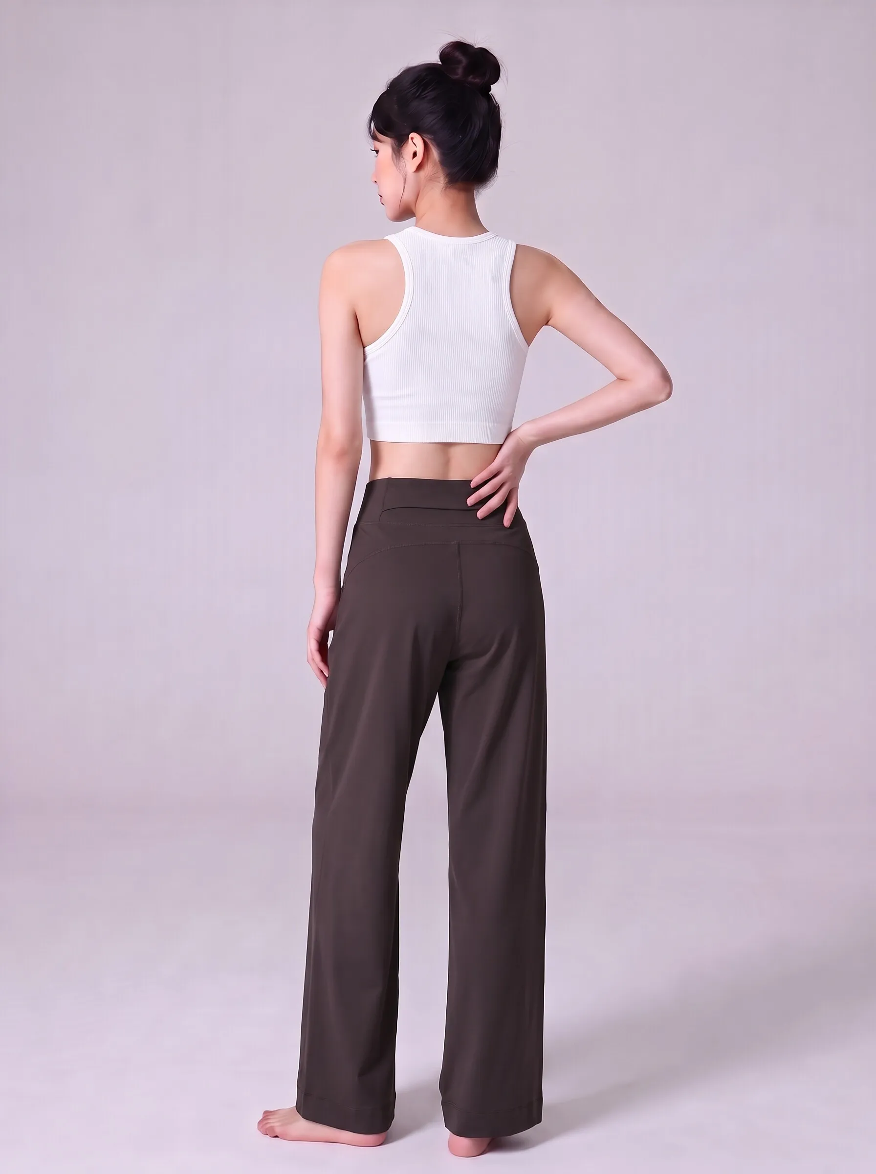 Yoga-Hose, locker geschnittene Sporthose mit geradem Bein, schlankmachende, hochtaillierte Lauf- und Trainingshose, atmungsaktive, lässige Fitness-Leggings – Detail 9