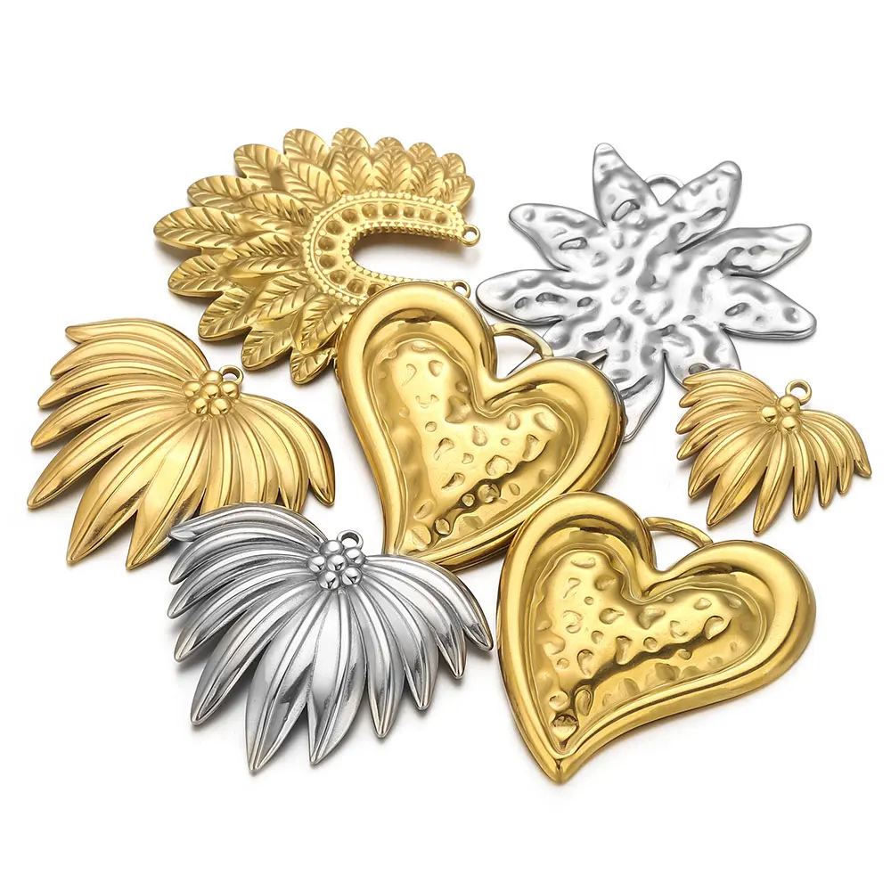 

5pcs Stainless Steel Charm Vintage Large Heart Leaf Gold-plated DIY Necklaces Earrings Crafts Jewelry Making Materials Wholesale