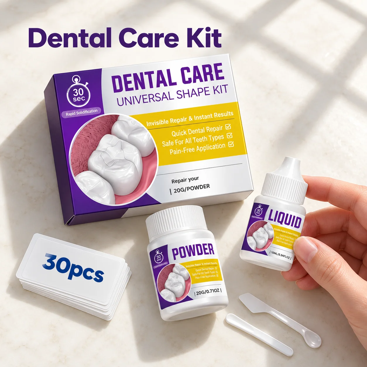 Powder And Liquid Dental Repair Set With Mixing Tools For Material Preparation Includes 20g Powder And 10ml Liquid In Bottles