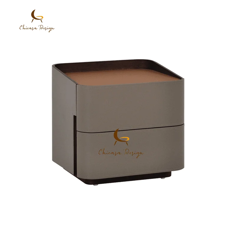 Solid Black Deluxe Nightstand with Wood Panel Modern  Bedside Table for Apartment Hotel Bedroom or Villa