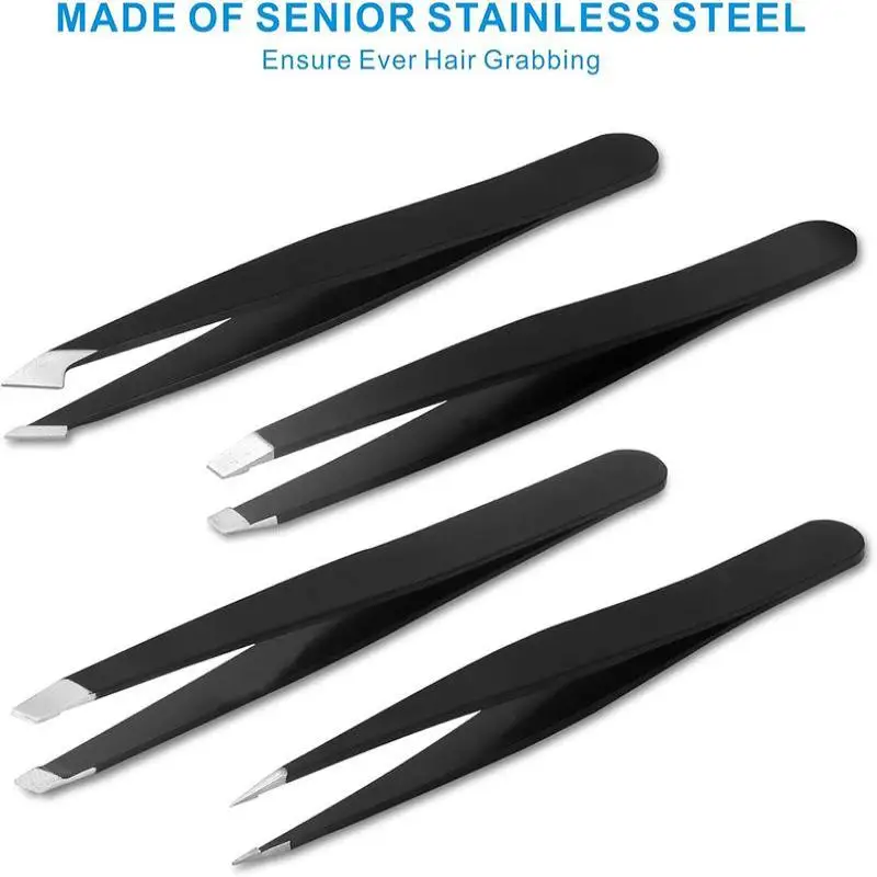 Ensemble de pinces à épiler pour sourcils et visage, 4 pièces, en acier inoxydable, pour un maquillage professionnel de précision