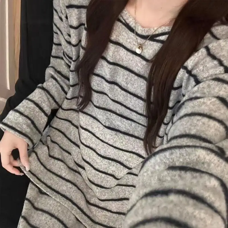 

Young Girl Striped Pajamas Set Women Long Sleeved Leisure Wear Keep Warm Four Seasons Base Home Clothes Simple Fashion Outerwear